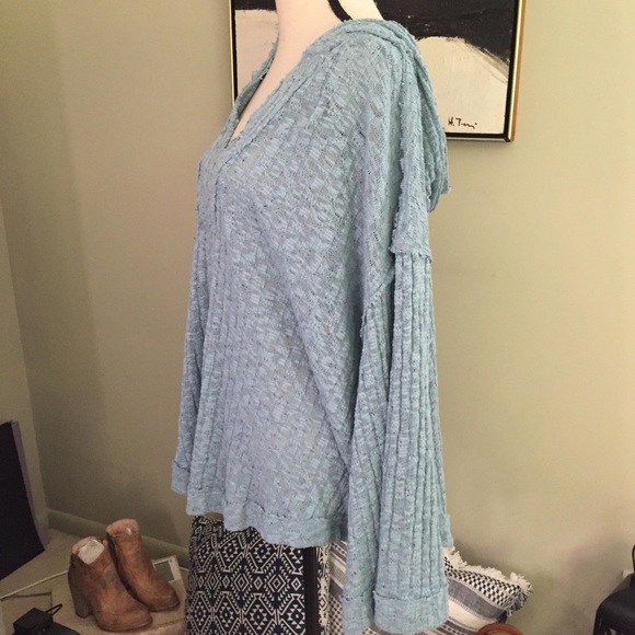 Free People Baja Babe Hooded Hacci Sweater L Blue Oversized Pullover Beachy, M - Picture 4 of 12